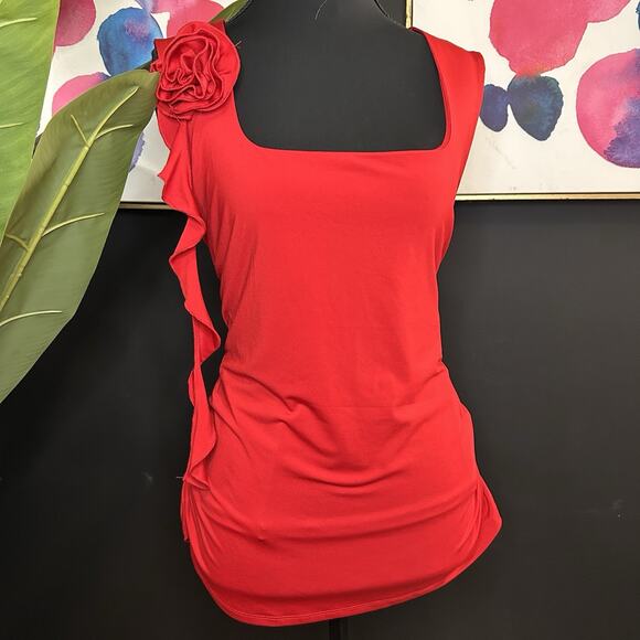 Red Ruffle Top with Flower Detail #Festival #Raver Women's Size XXL - Picture 4 of 4